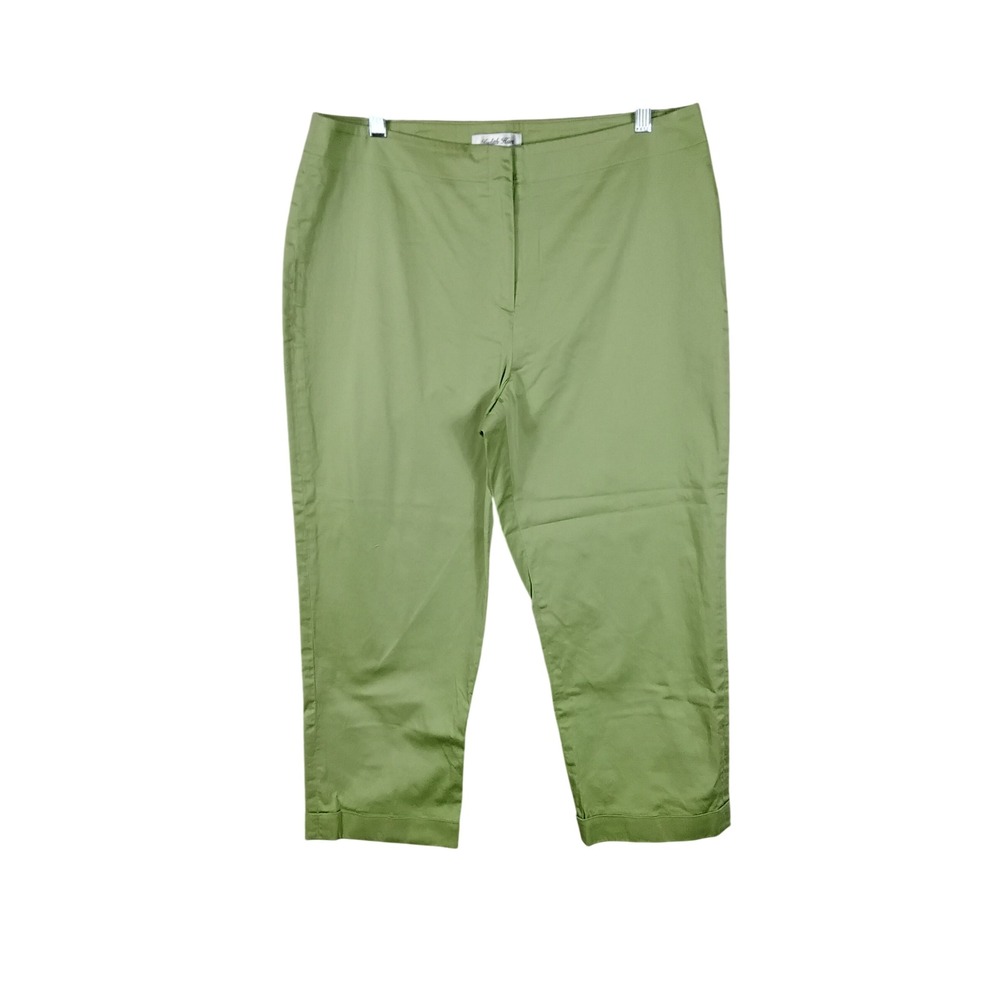 Judith Hart Collection Green Cropped Cotton Stretch Cuffed Pants Size 14 Capri